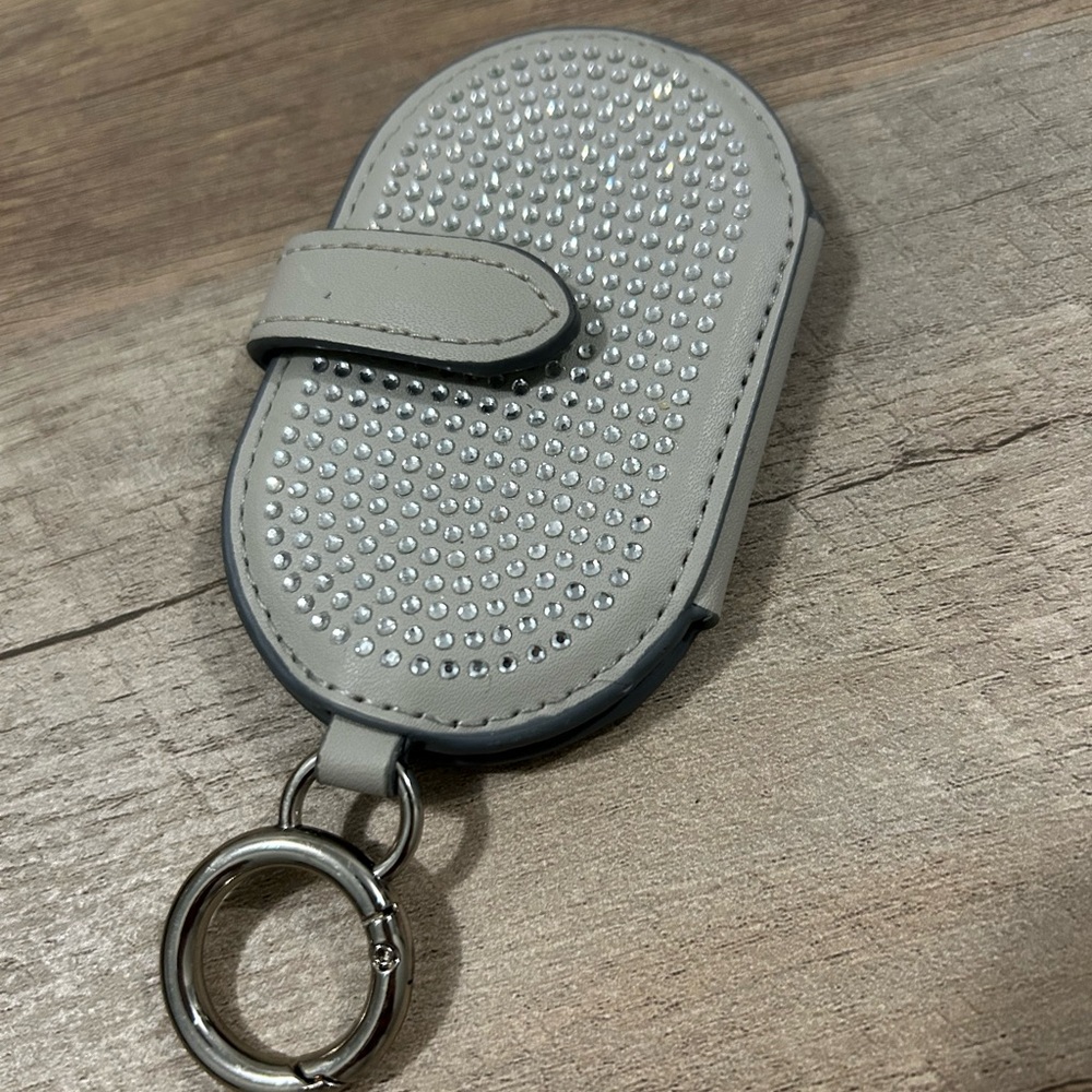 Gray Rhinestone Keychain Holder / mirror